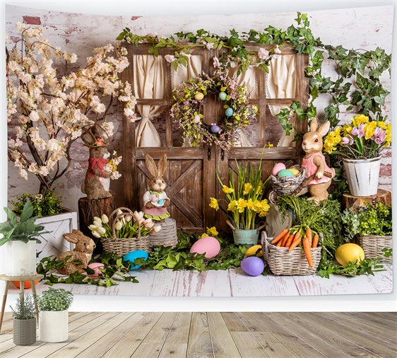 Easter Spring Backdrops Flowers Bunnies Wooden Door Backdrop UK BRP12-508