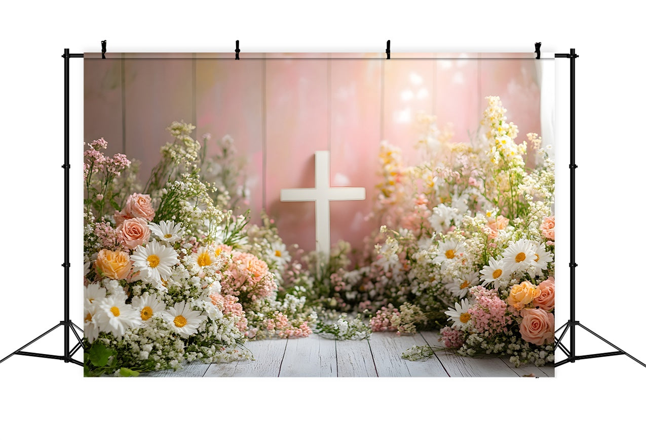 Photo Backdrop Spring Pastel Blossoms White Cross Backdrop UK BRP12-510