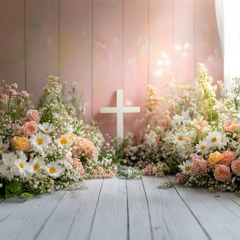 Photo Backdrop Spring Pastel Blossoms White Cross Backdrop UK BRP12-510