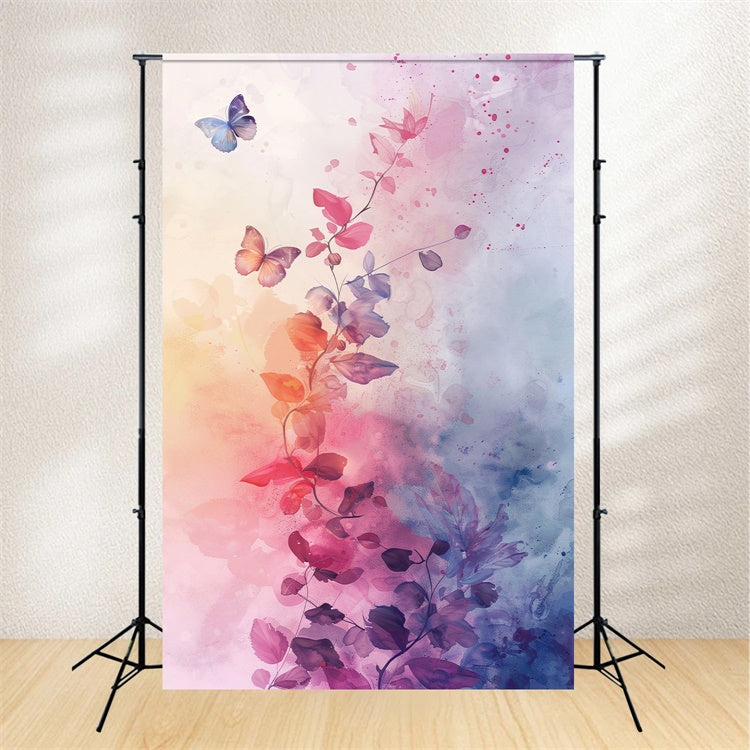 Spring Portrait Backdrops Watercolor Butterfly Blossoms Backdrop UK BRP12-511