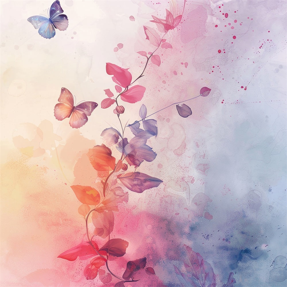 Spring Portrait Backdrops Watercolor Butterfly Blossoms Backdrop UK BRP12-511