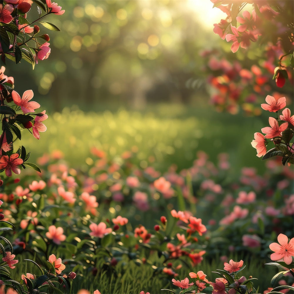 Spring Floral Backdrop Pink Blossoms Sunny Grass Backdrop UK BRP12-516