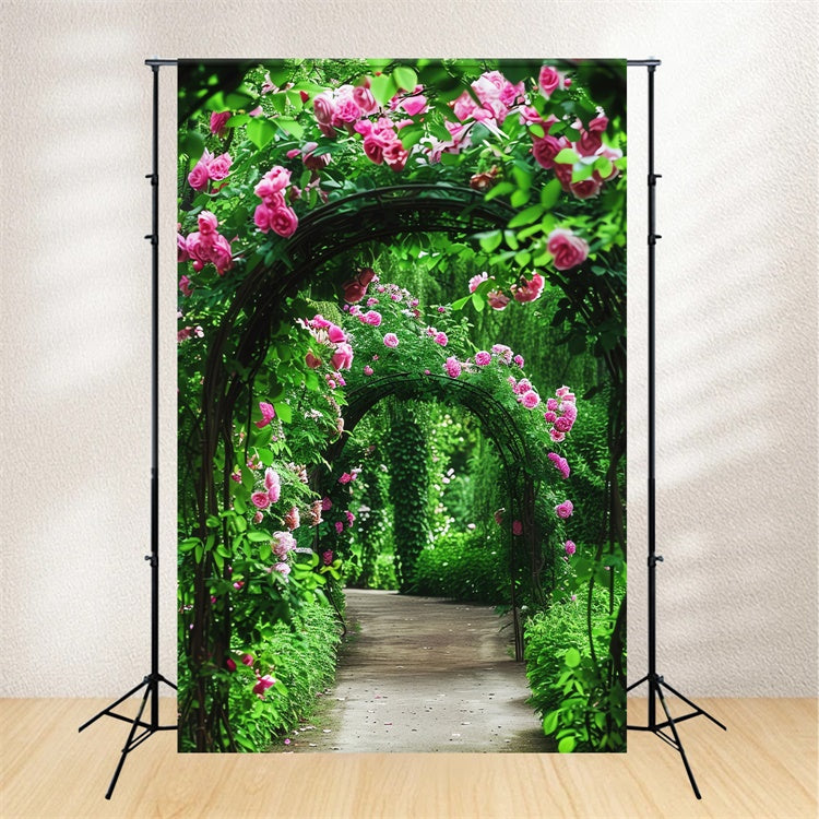 Spring Themed Backdrop Pink Roses Archway Path Backdrop UK BRP12-517