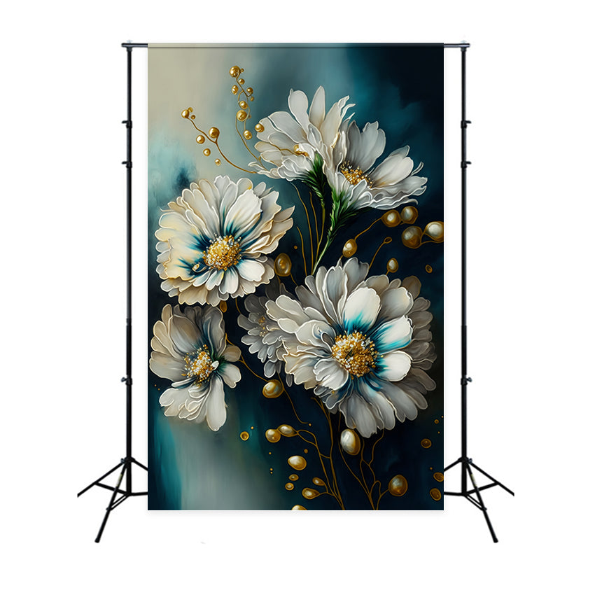 Floral Photo Backdrop Elegant Golden Bloom Abstract Backdrop UK BRP12-521