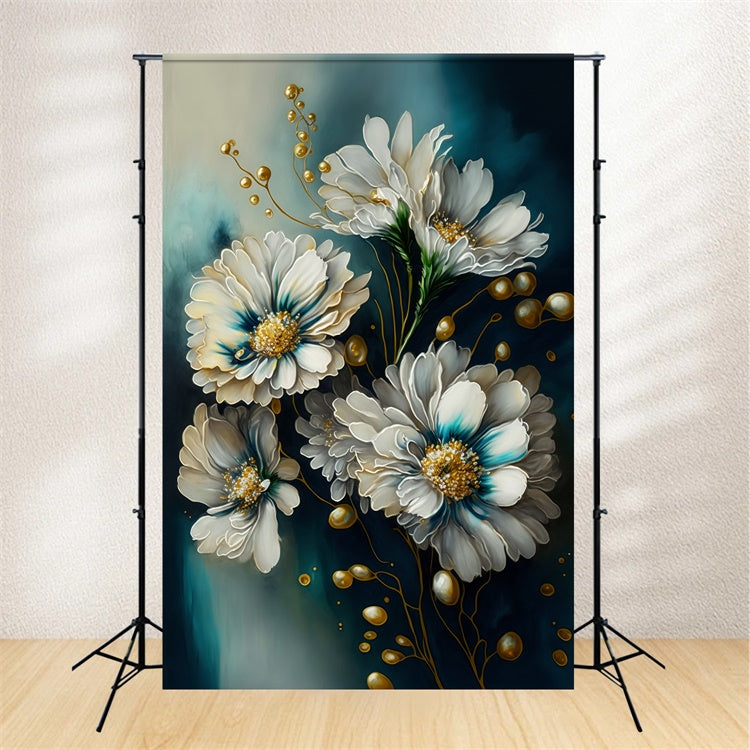 Floral Photo Backdrop Elegant Golden Bloom Abstract Backdrop UK BRP12-521