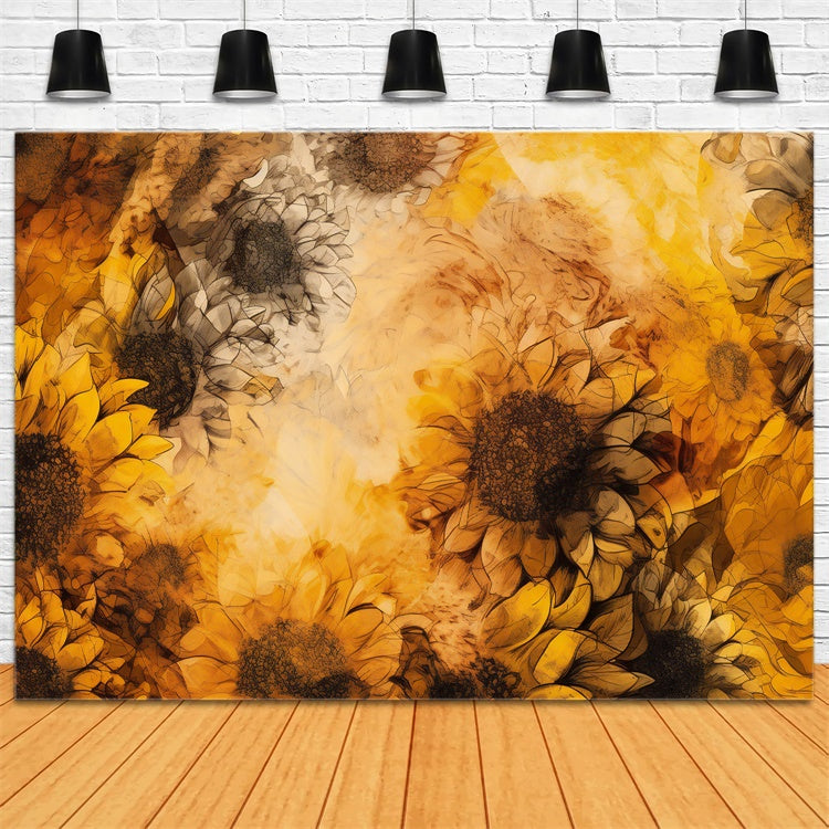 Floral Photography Backdrops Vibrant Golden Sunflower Backdrop UK BRP12-522