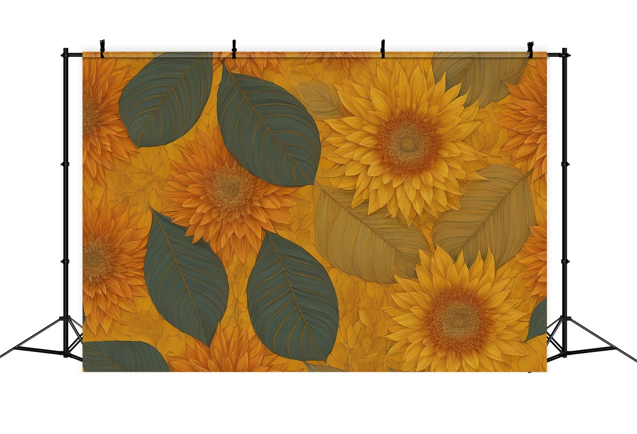 Floral Photography Backdrop Lush Green Leaves Sunflower Backdrop UK BRP12-523