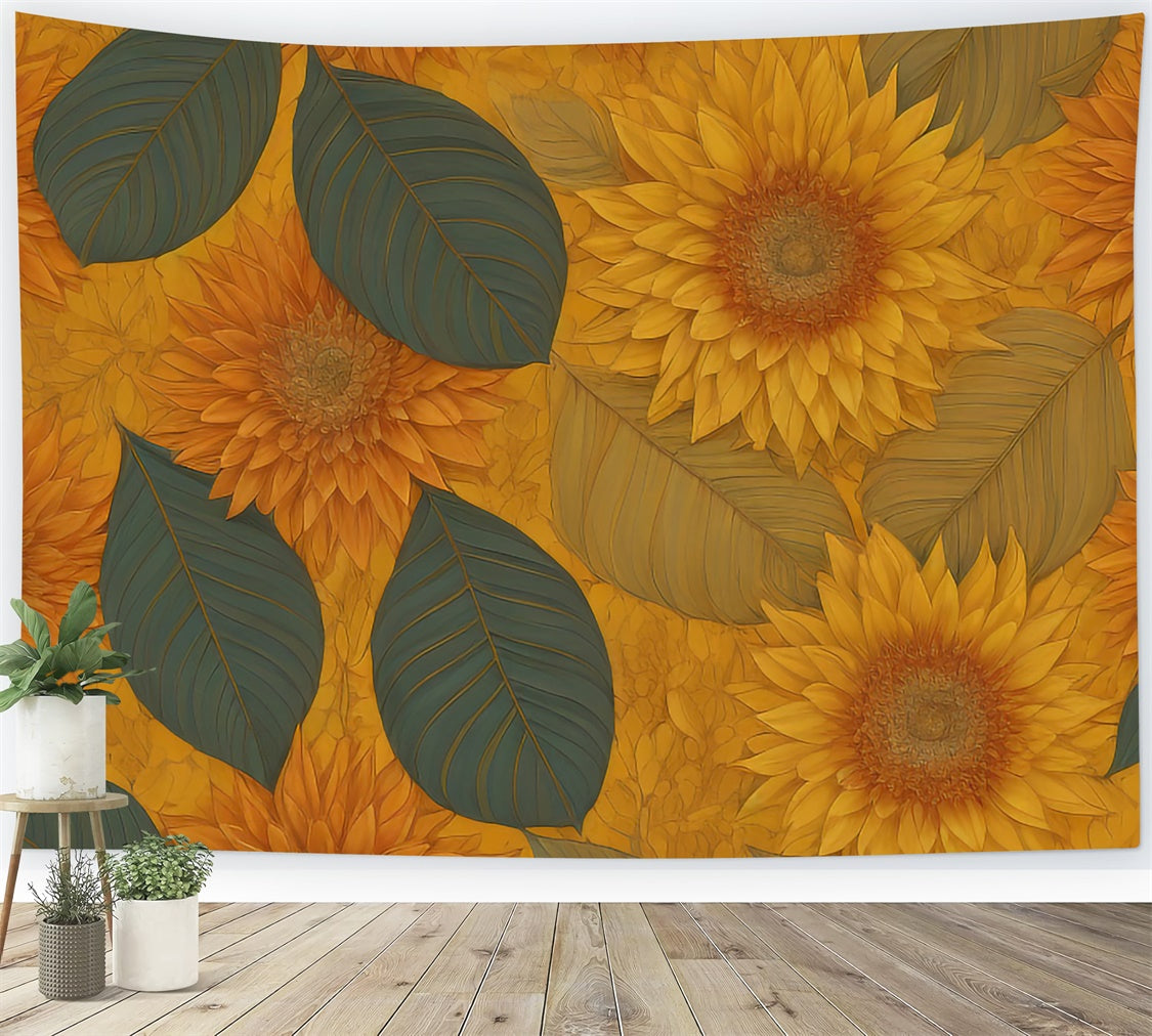 Floral Photography Backdrop Lush Green Leaves Sunflower Backdrop UK BRP12-523