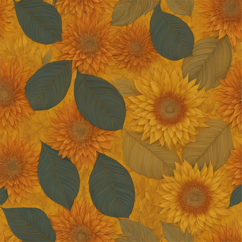 Floral Photography Backdrop Lush Green Leaves Sunflower Backdrop UK BRP12-523