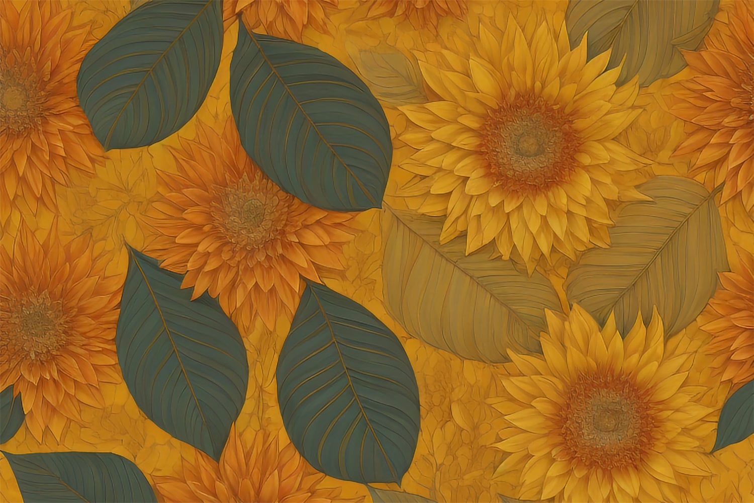 Floral Photography Backdrop Lush Green Leaves Sunflower Backdrop UK BRP12-523