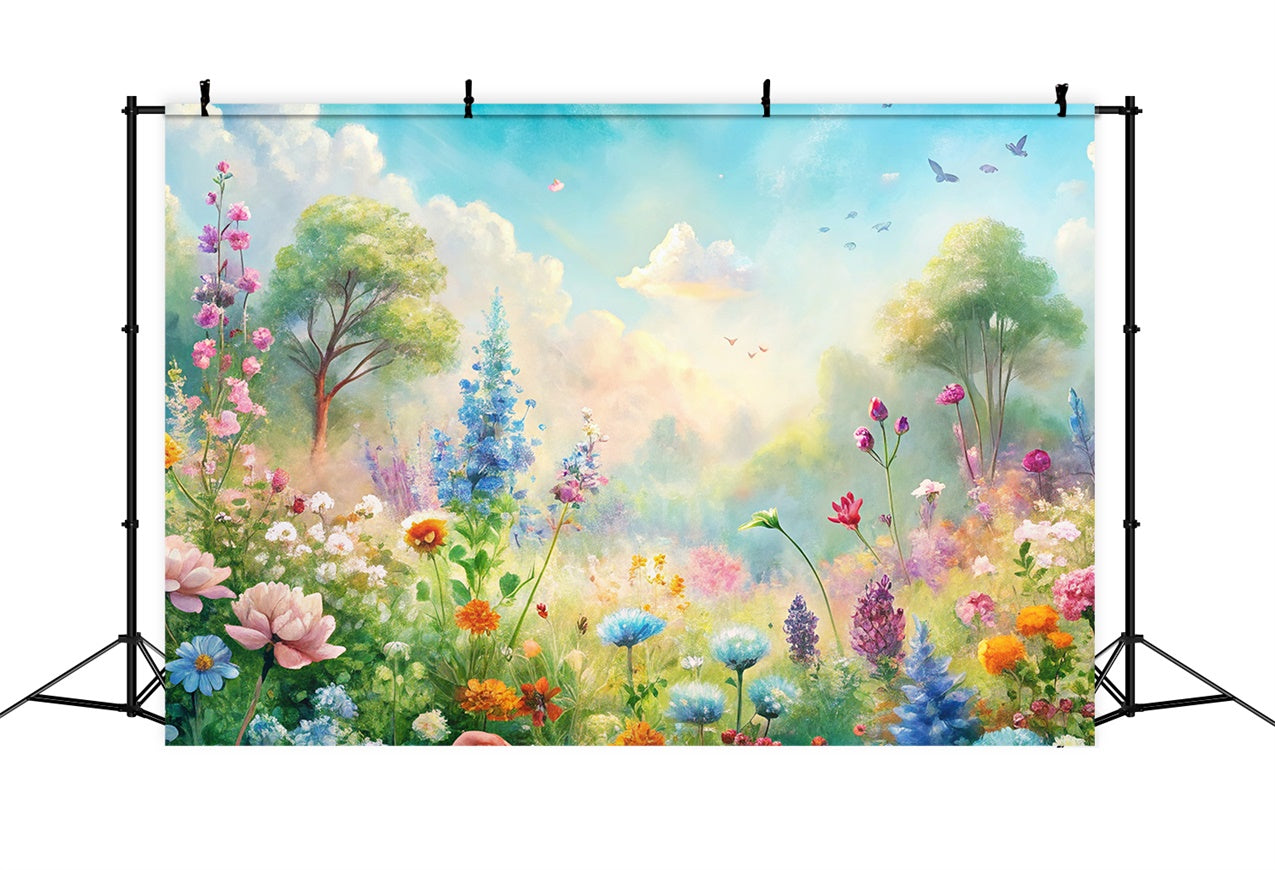 Floral Photo Backdrops Pastel Blossoms Sunlit Meadow Backdrop UK BRP12-530