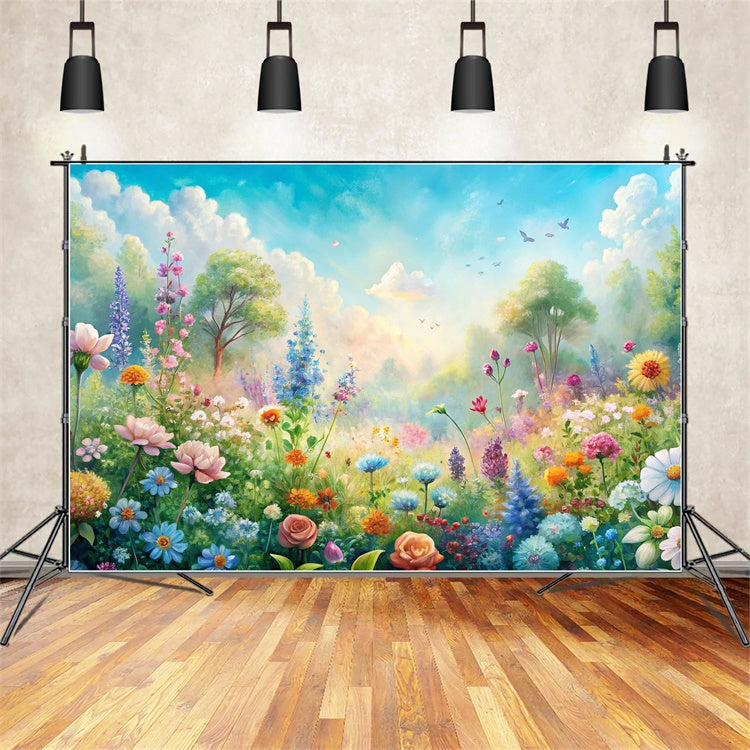 Floral Photo Backdrops Pastel Blossoms Sunlit Meadow Backdrop UK BRP12-530