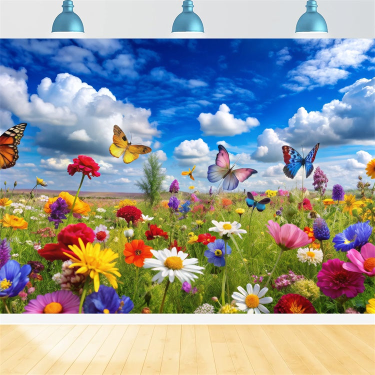 Floral Photo Backdrops Vibrant Blooms Butterflies Backdrop UK BRP12-531