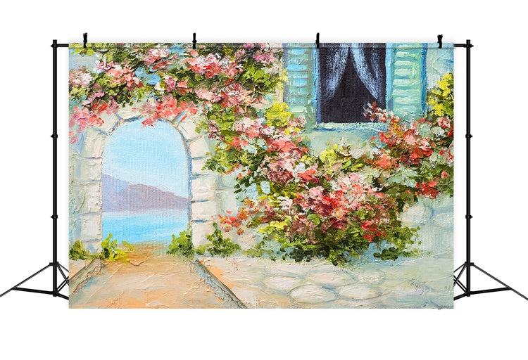 Photo Backdrop Floral Picturesque Garden Arch Sea Backdrop UK BRP12-535