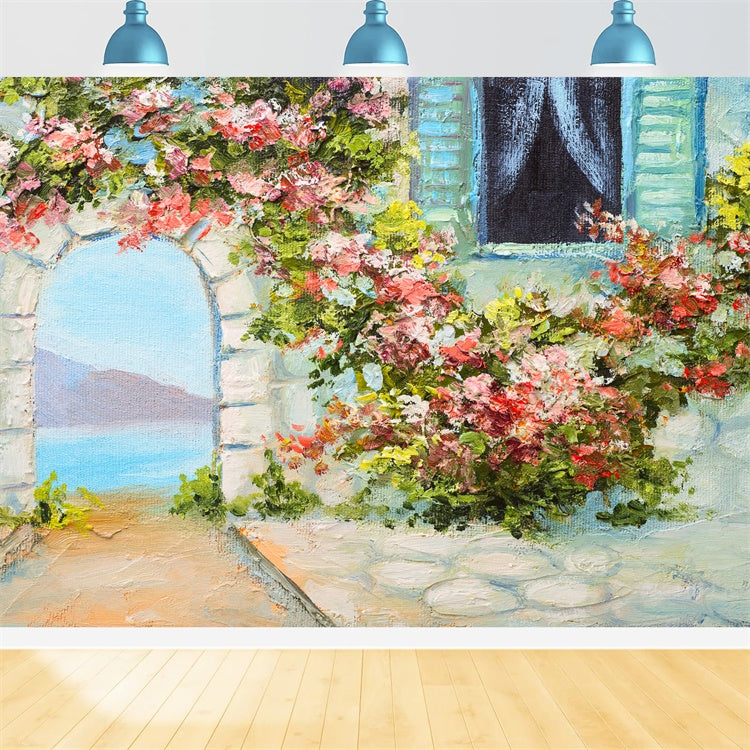 Photo Backdrop Floral Picturesque Garden Arch Sea Backdrop UK BRP12-535