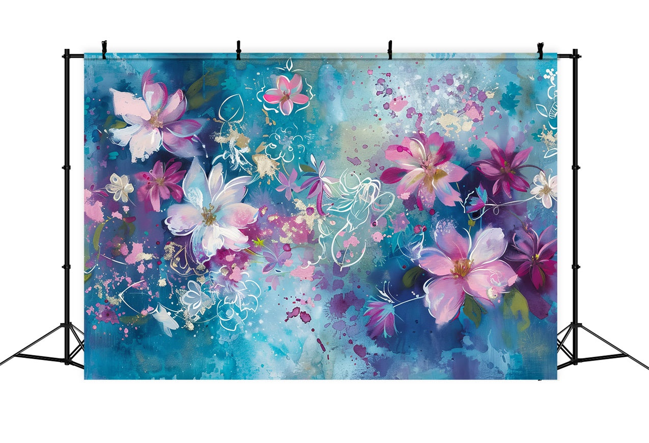 Floral Photography Backdrop Dreamy Blue Pink Petals Backdrop UK BRP12-540