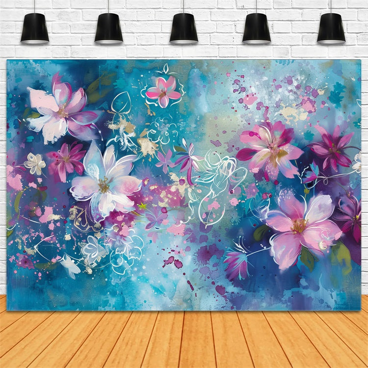 Floral Photography Backdrop Dreamy Blue Pink Petals Backdrop UK BRP12-540