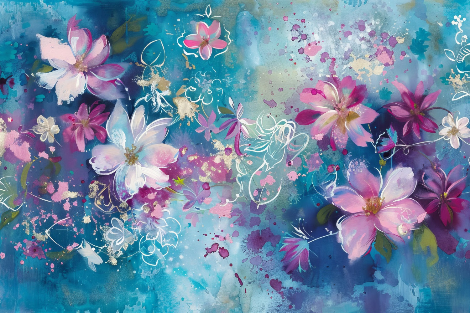 Floral Photography Backdrop Dreamy Blue Pink Petals Backdrop UK BRP12-540