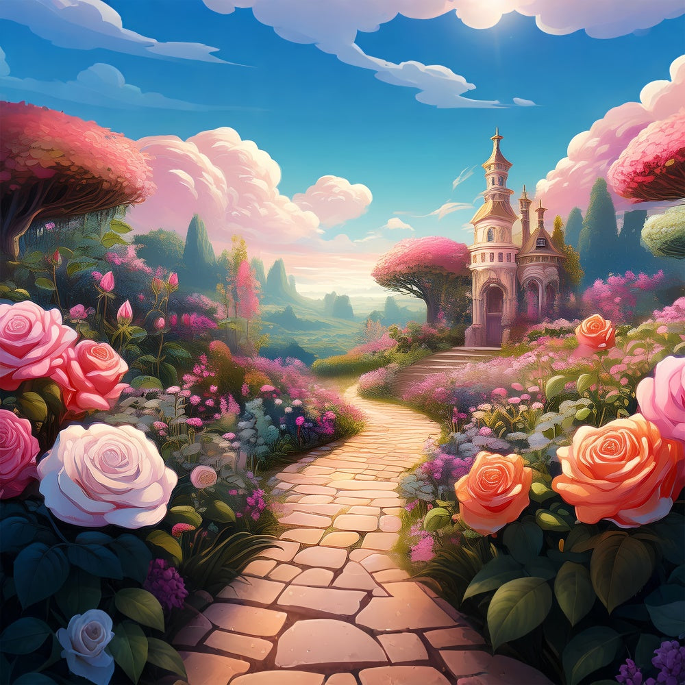 Floral Backdrop Photography Fairy Tale Garden Castle Backdrop UK BRP12-541