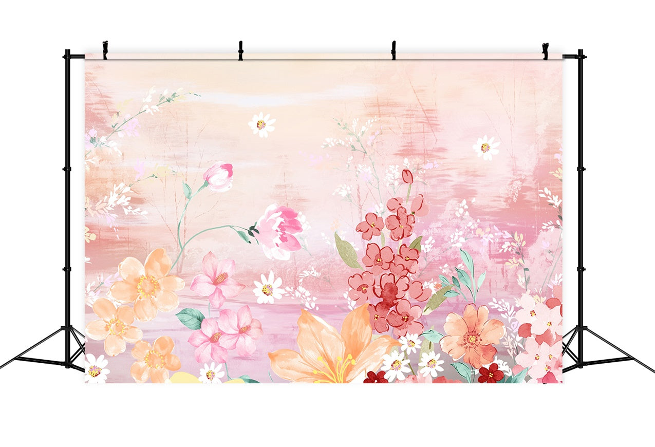 Flower Backdrop Pink Bloom Watercolor Art Backdrop UK BRP12-544