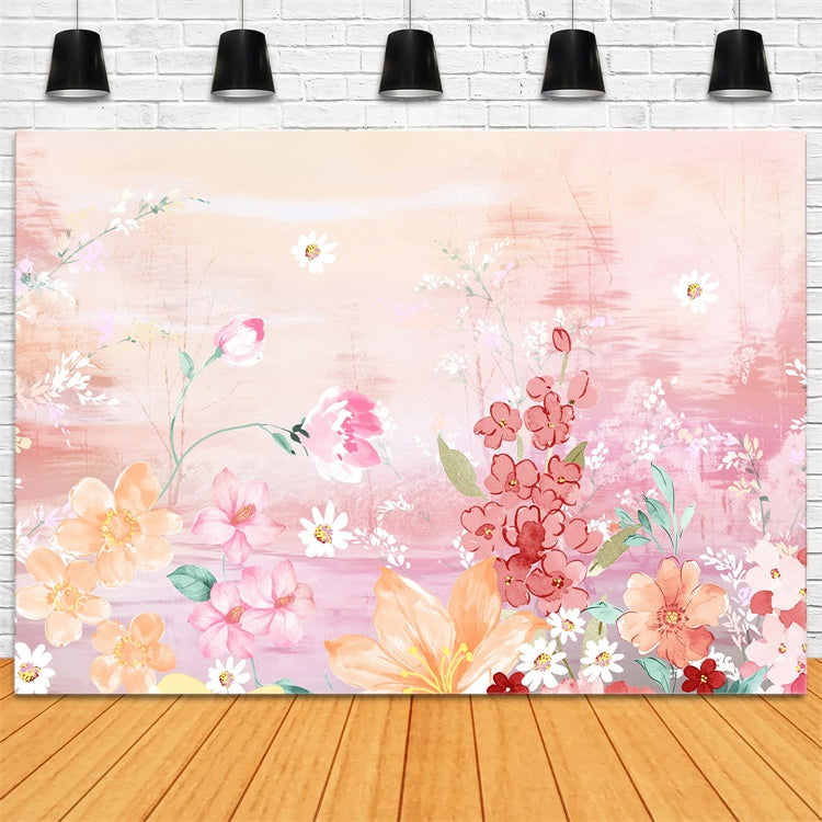 Flower Backdrop Pink Bloom Watercolor Art Backdrop UK BRP12-544