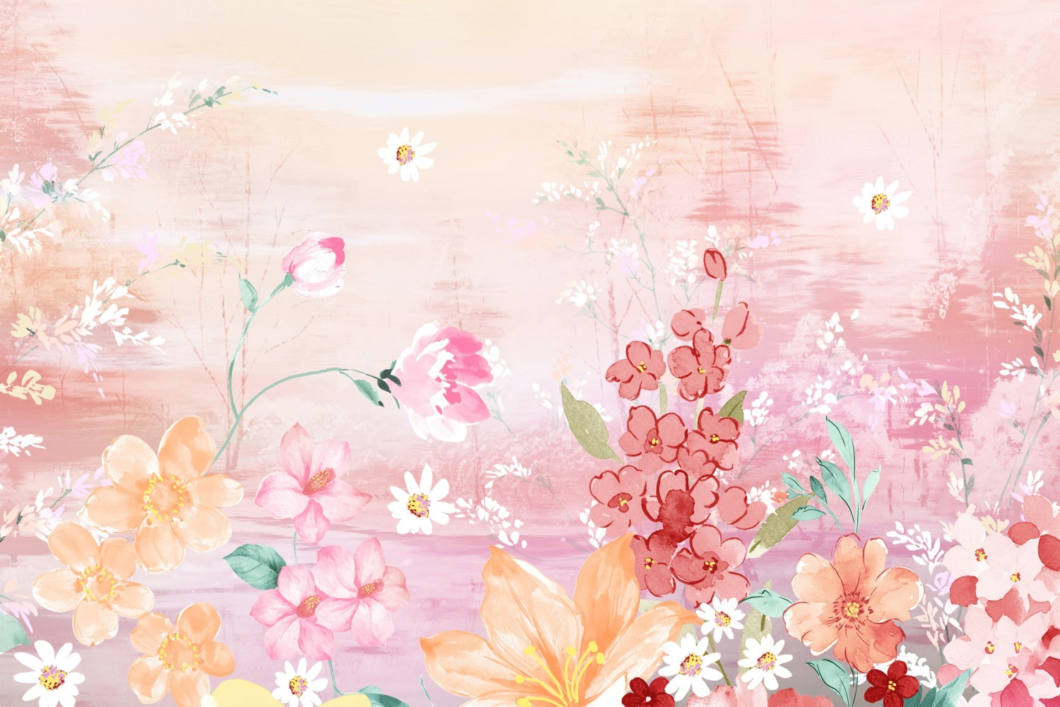 Flower Backdrop Pink Bloom Watercolor Art Backdrop UK BRP12-544