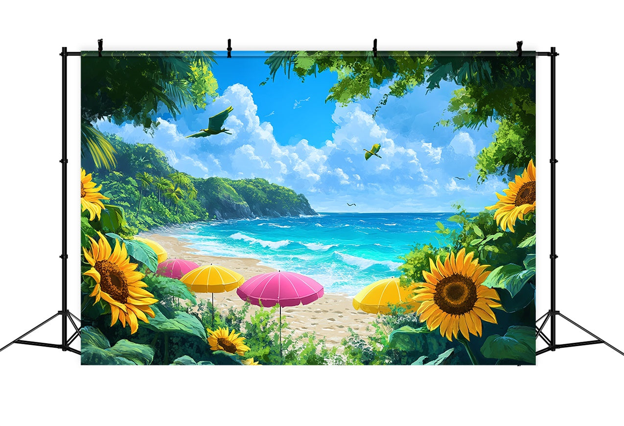 Floral Photo Backdrop Beachside Sunflower Paradise Backdrop UK BRP12-546