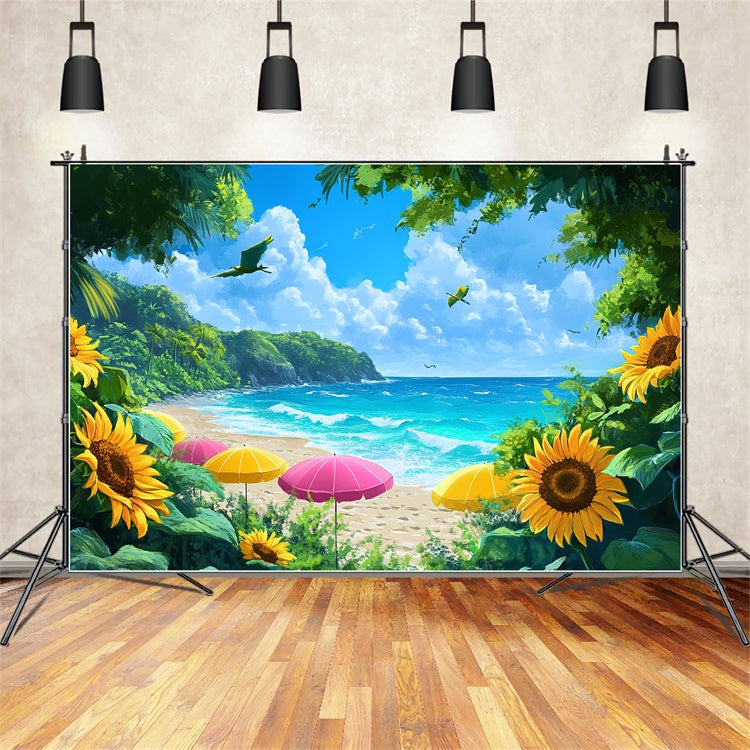 Floral Photo Backdrop Beachside Sunflower Paradise Backdrop UK BRP12-546