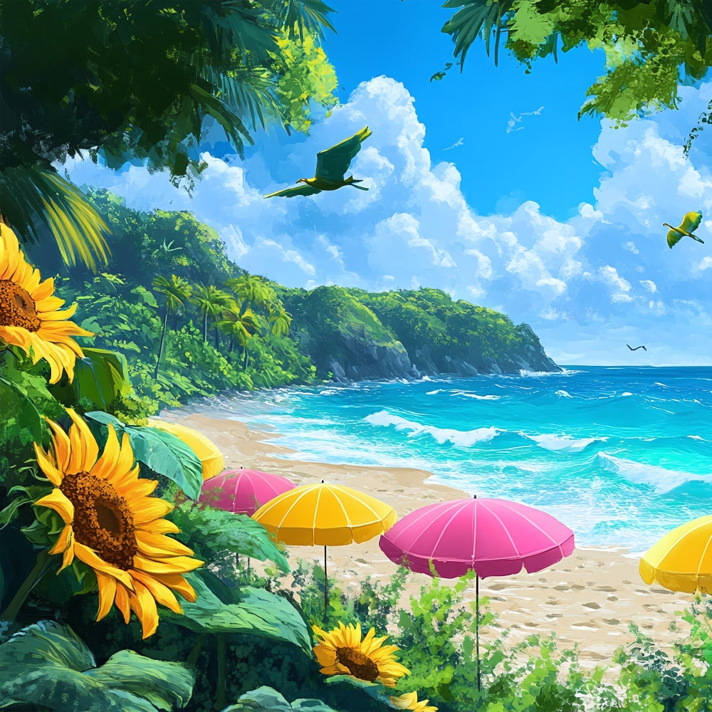 Floral Photo Backdrop Beachside Sunflower Paradise Backdrop UK BRP12-546