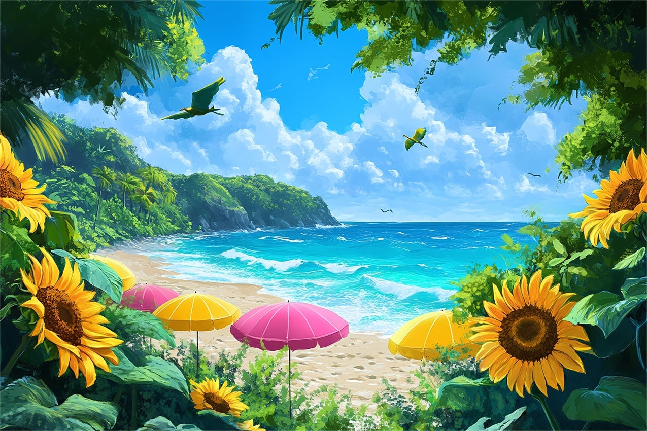 Floral Photo Backdrop Beachside Sunflower Paradise Backdrop UK BRP12-546