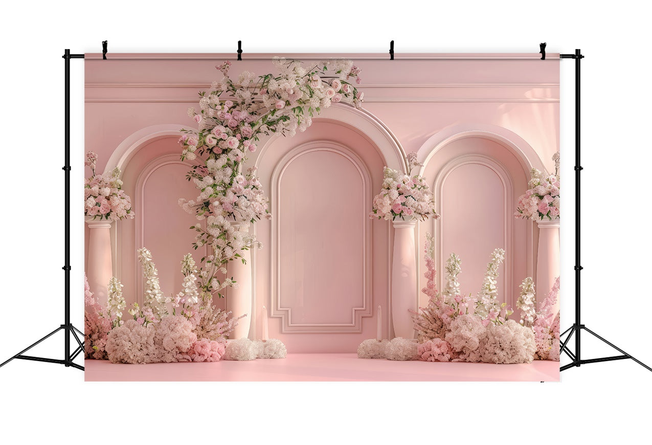 Floral Photography Backdrop Luxurious Pink Archway Wedding Backdrop UK BRP12-549