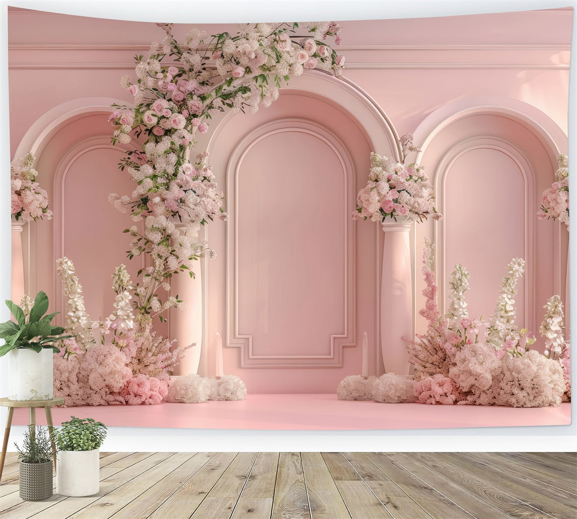 Floral Photography Backdrop Luxurious Pink Archway Wedding Backdrop UK BRP12-549