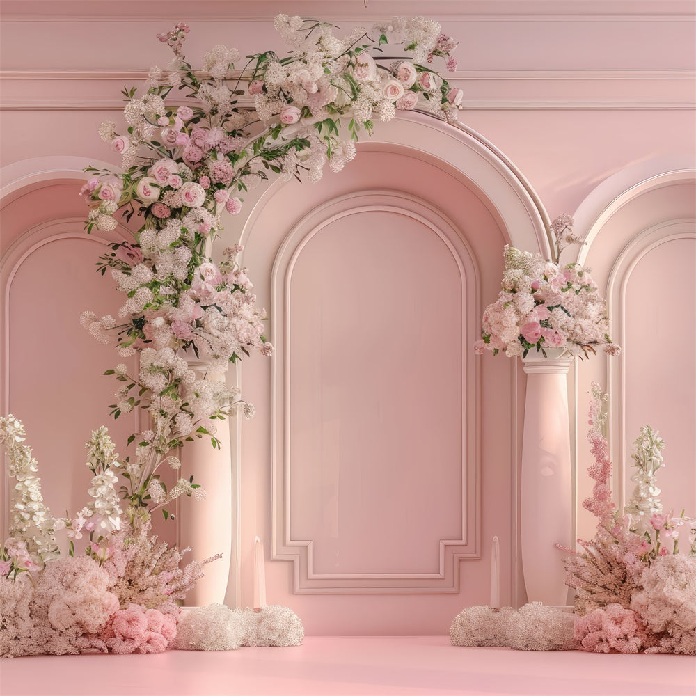 Floral Photography Backdrop Luxurious Pink Archway Wedding Backdrop UK BRP12-549