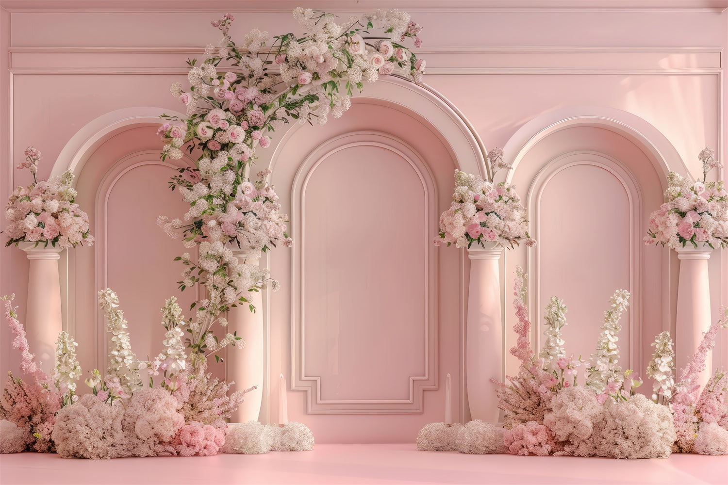 Floral Photography Backdrop Luxurious Pink Archway Wedding Backdrop UK BRP12-549