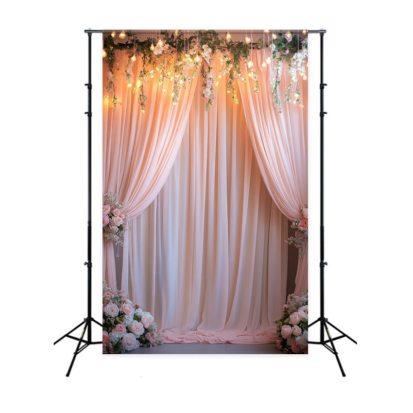 Backdrop Curtains With Flowers Elegant Peach Decor Backdrop UK BRP12-551