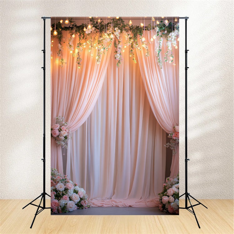 Backdrop Curtains With Flowers Elegant Peach Decor Backdrop UK BRP12-551