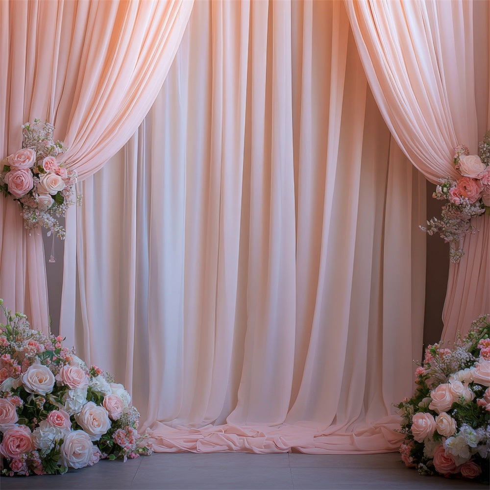 Backdrop Curtains With Flowers Elegant Peach Decor Backdrop UK BRP12-551