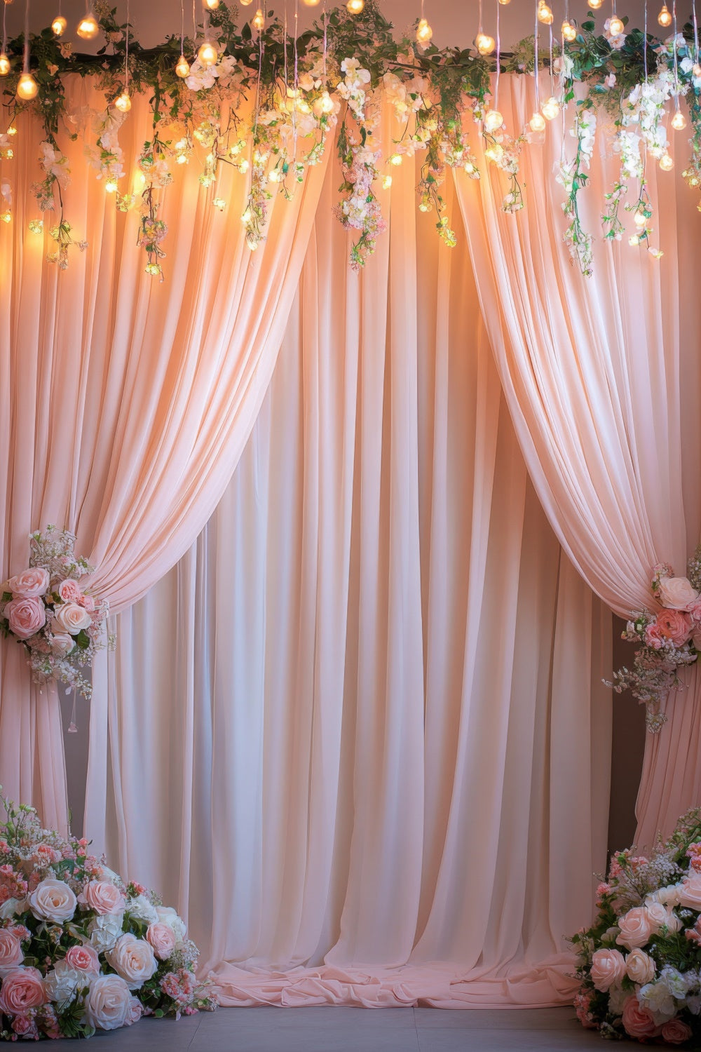 Backdrop Curtains With Flowers Elegant Peach Decor Backdrop UK BRP12-551