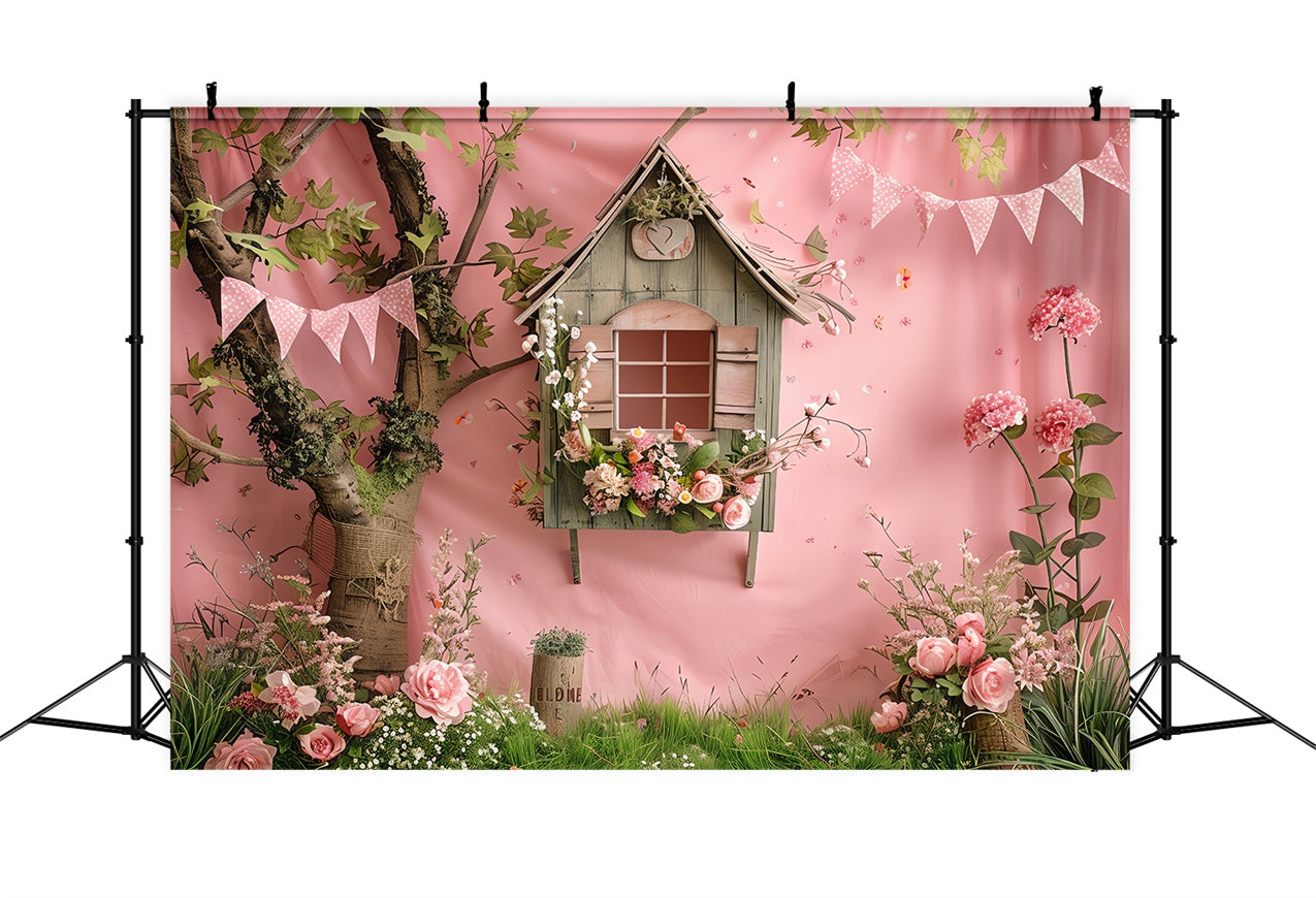 Backdrop Flowers Rustic Pink Treehouse Garden Backdrop UK BRP12-555