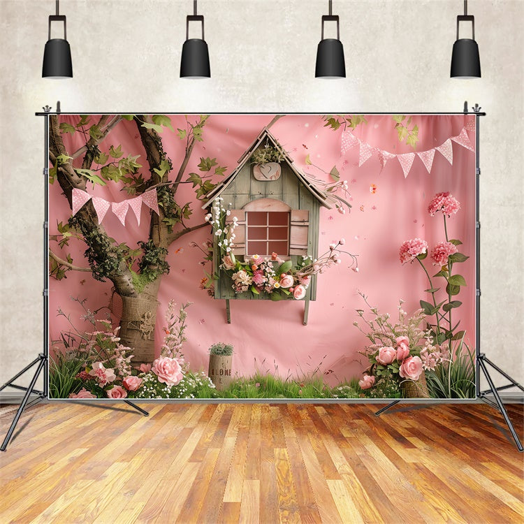 Backdrop Flowers Rustic Pink Treehouse Garden Backdrop UK BRP12-555