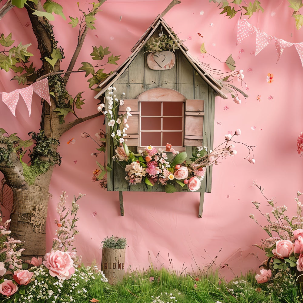 Backdrop Flowers Rustic Pink Treehouse Garden Backdrop UK BRP12-555