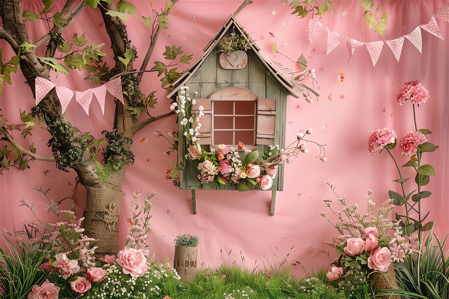 Backdrop Flowers Rustic Pink Treehouse Garden Backdrop UK BRP12-555