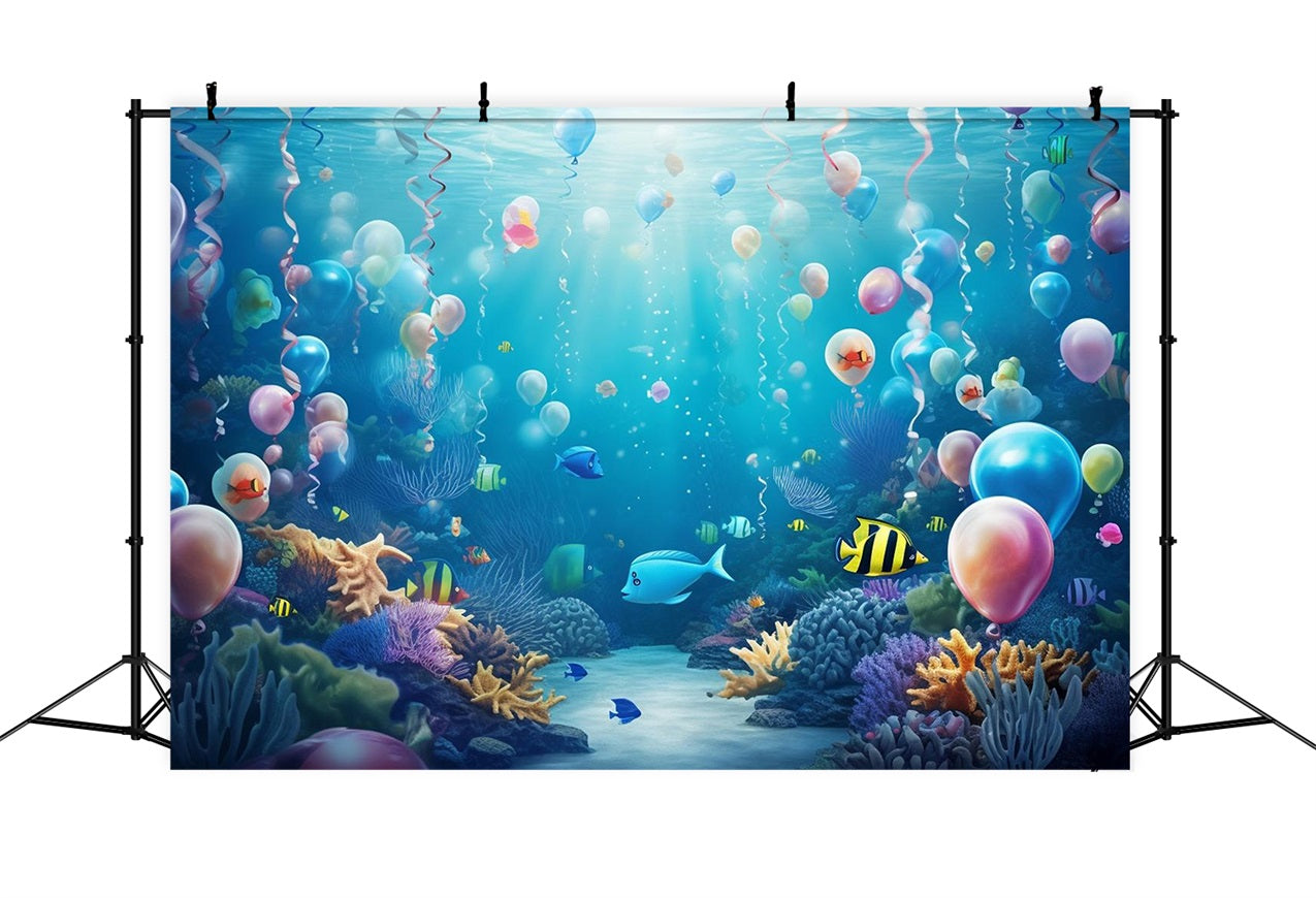 Mermaid Backdrop Colorful Balloon Paradise Aquatic Plants Backdrop UK BRP12-56