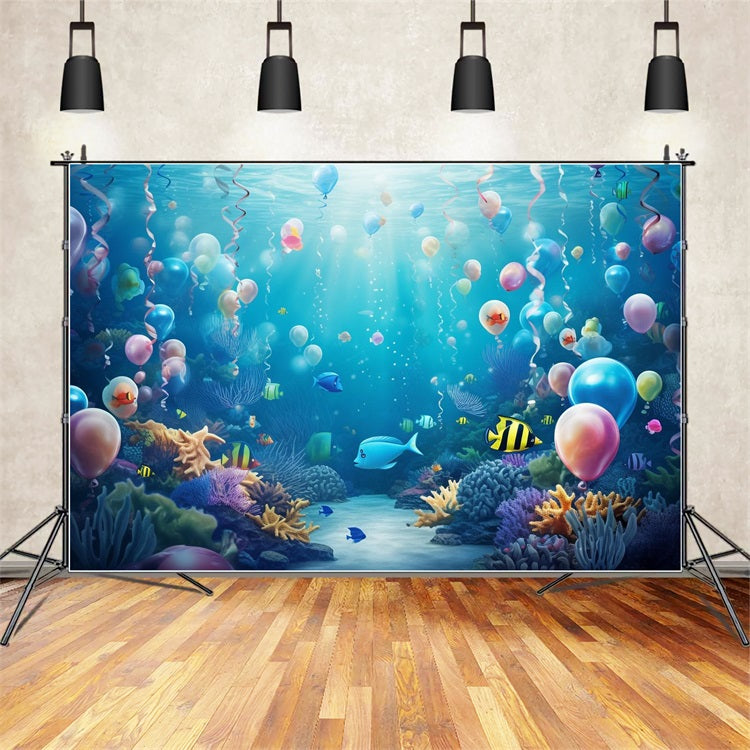 Mermaid Backdrop Colorful Balloon Paradise Aquatic Plants Backdrop UK BRP12-56