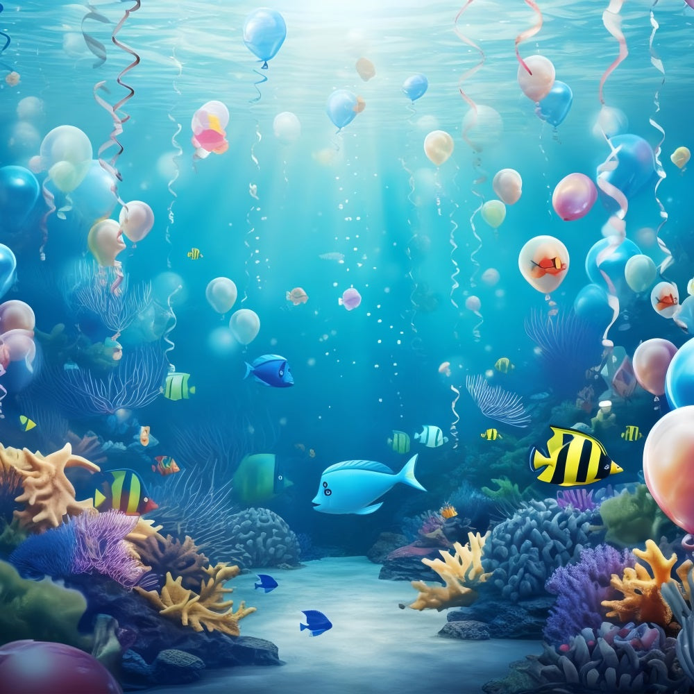 Mermaid Backdrop Colorful Balloon Paradise Aquatic Plants Backdrop UK BRP12-56