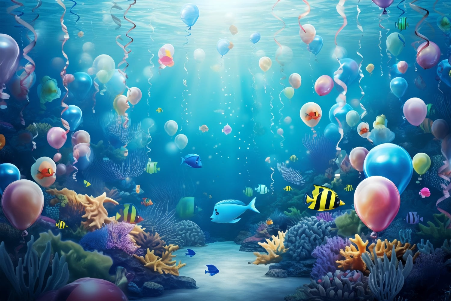 Mermaid Backdrop Colorful Balloon Paradise Aquatic Plants Backdrop UK BRP12-56