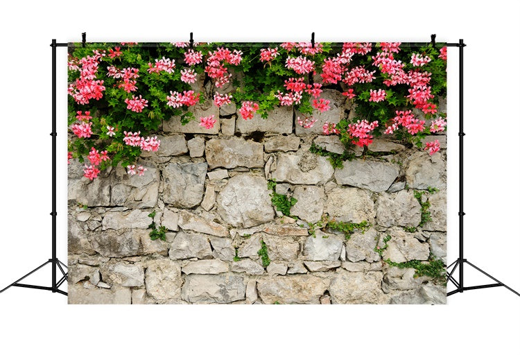 Flower Wall Photography Backdrop Vibrant Pink Stone Wall Backdrop UK BRP12-565