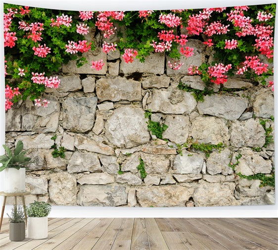 Flower Wall Photography Backdrop Vibrant Pink Stone Wall Backdrop UK BRP12-565