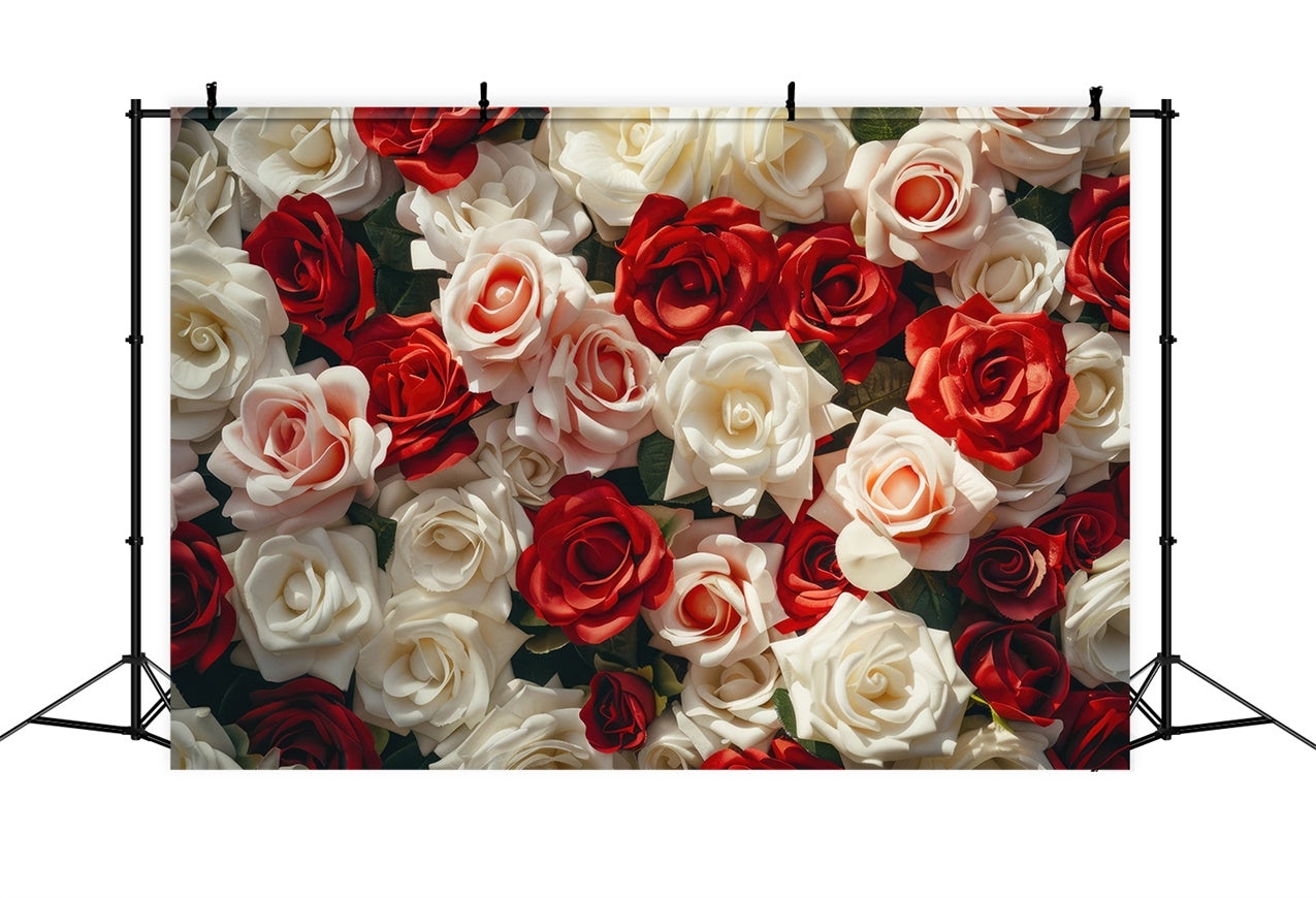 Flower Photo Backdrop Red White Rose Bouquet Backdrop UK BRP12-568