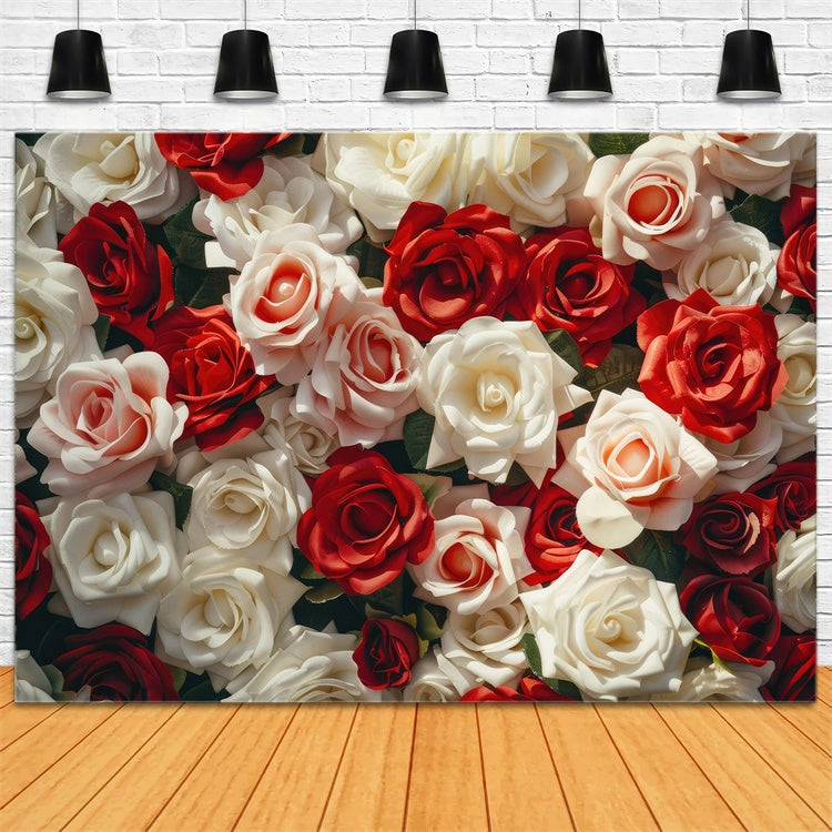 Flower Photo Backdrop Red White Rose Bouquet Backdrop UK BRP12-568